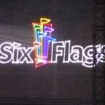 Six Flags logo in laser