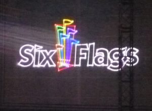 Six Flags logo in laser