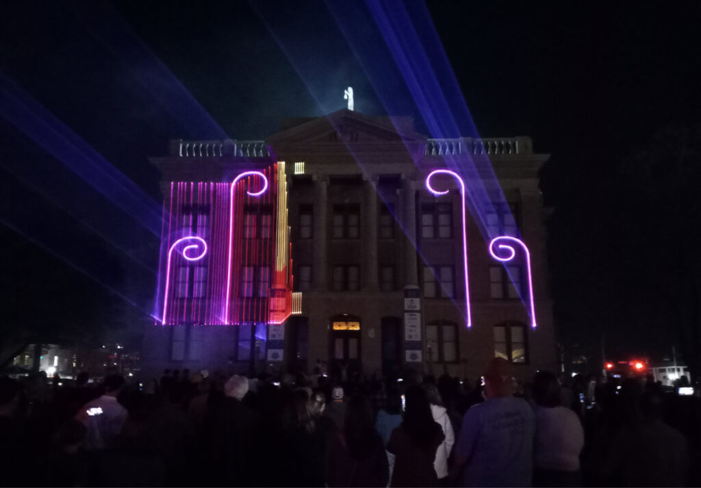 Williamson County 175th Celebration - courthouse in laser light