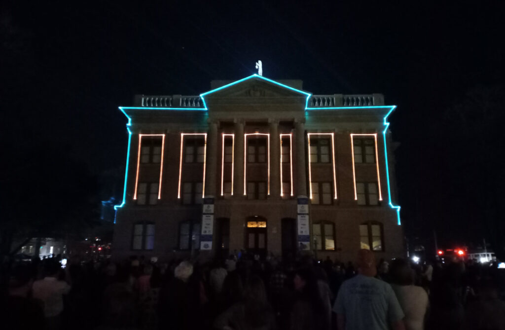 Williamson County 175th Celebration - courthouse in laser light