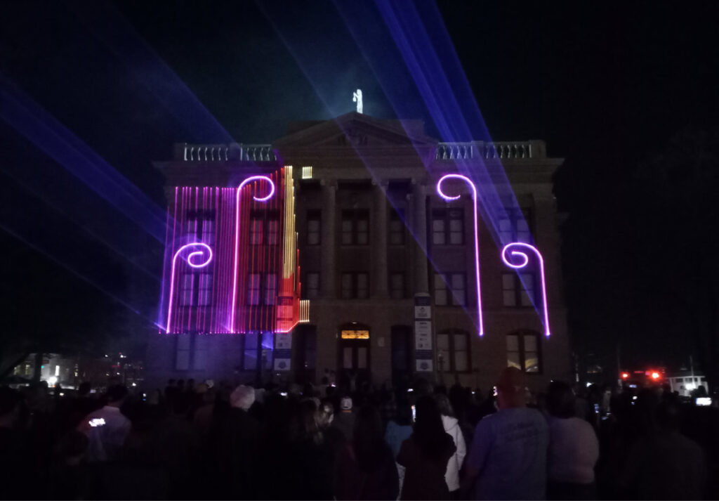 Williamson County 175th Celebration - courthouse in laser light
